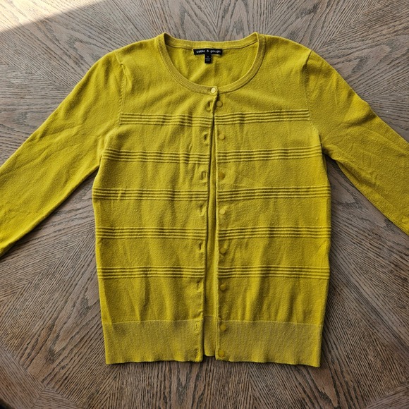 Cable & Gauge Cardigan Womens Small Yellow 3/4 Sleeve Textured Knit Sweater - Picture 12 of 12